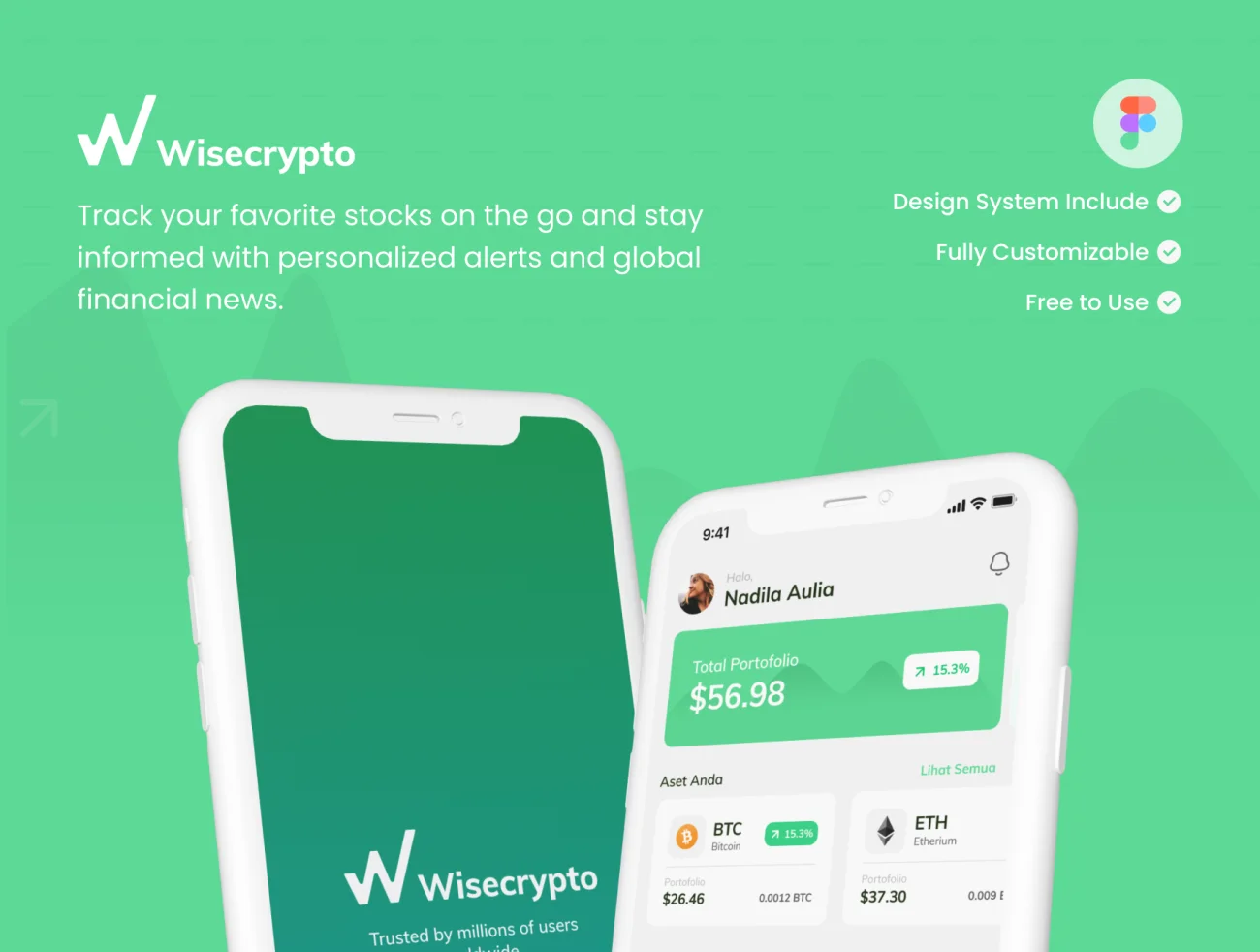 20屏加密货币在线交易平台应用设计套件 Wisecrypto – Cryptocurrency App .figma插图1
