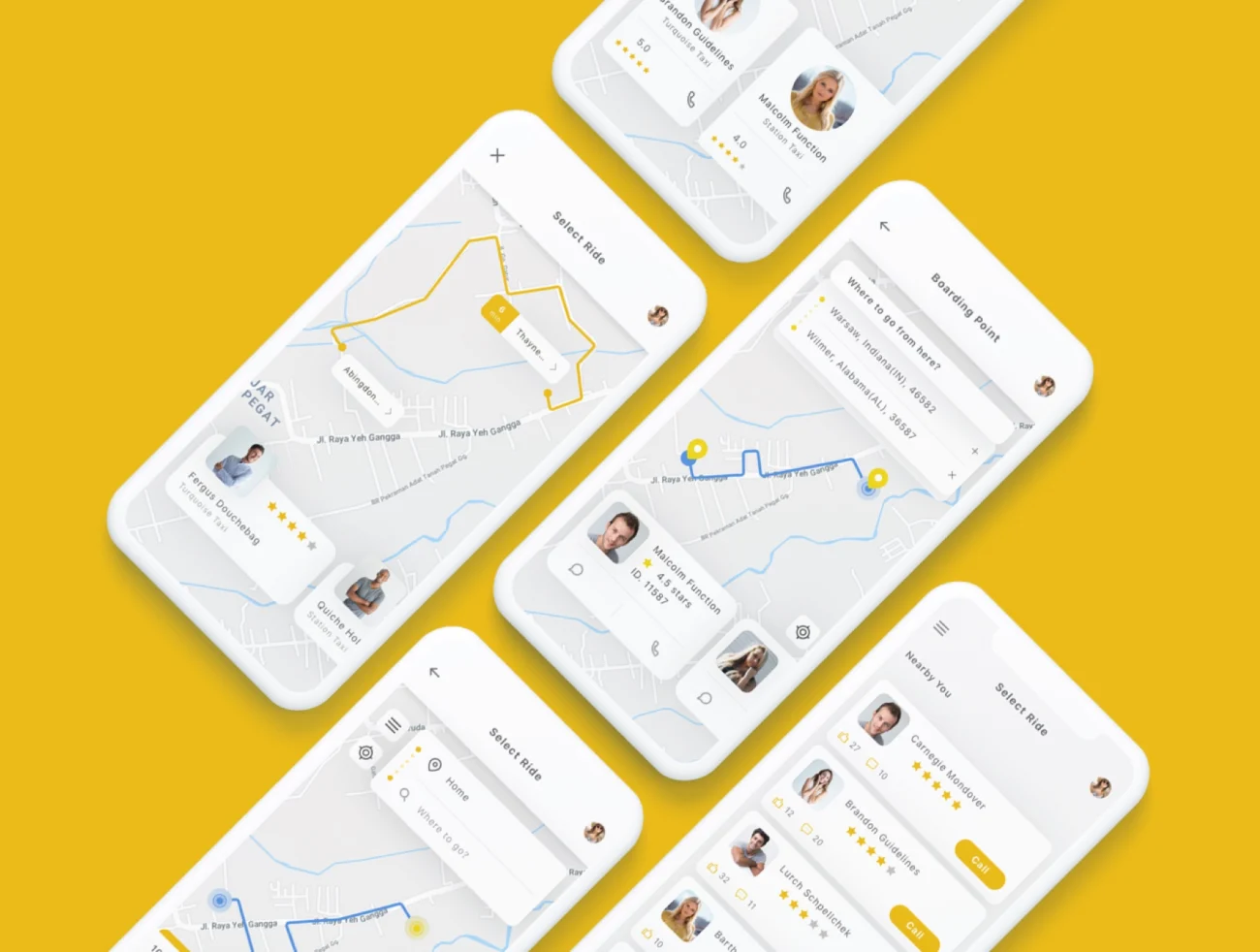 33屏租车应用设计套件 Yunu – Taxi App UI Kit .sketch .xd .figma插图1