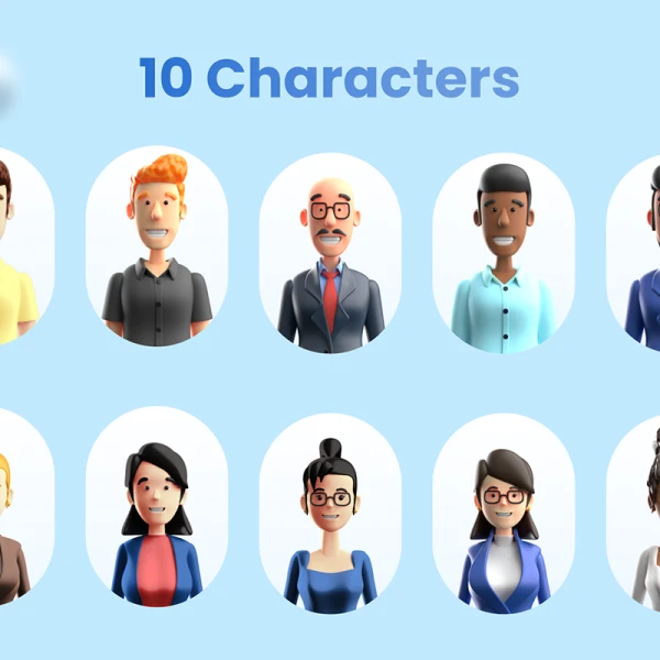 10种商业白领人物3D模型 3D Business Character Bundle .blender .figma