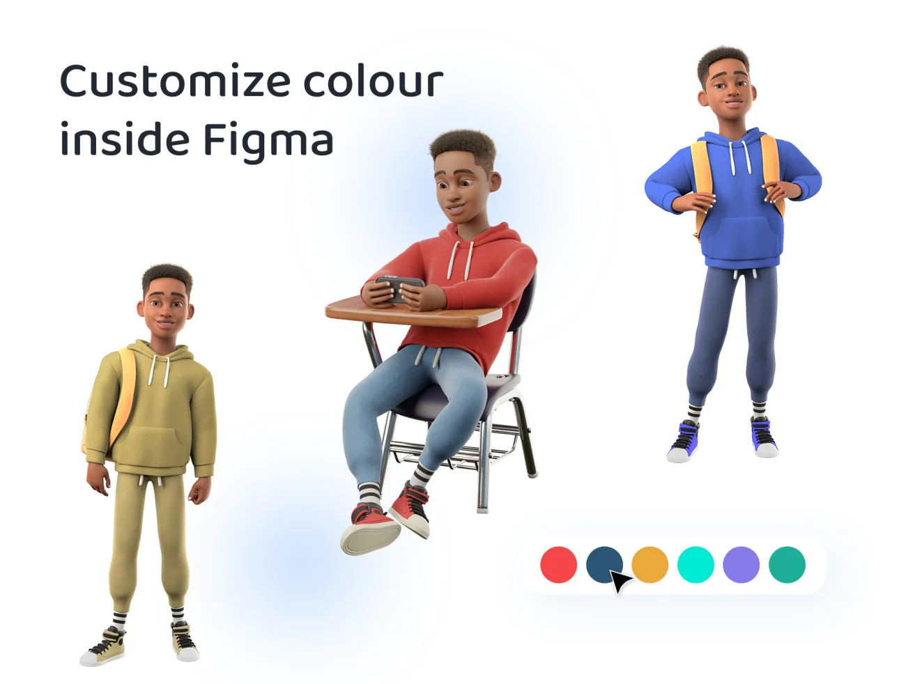 40款不同姿势学校上课学习3D人物模型 3D Character Mike back to school university Figma UI KIT .psd .figma插图3