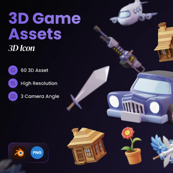 68款3D游戏奖杯战争建筑交通工具元素模型 3D Game Asset .blender .psd .figma