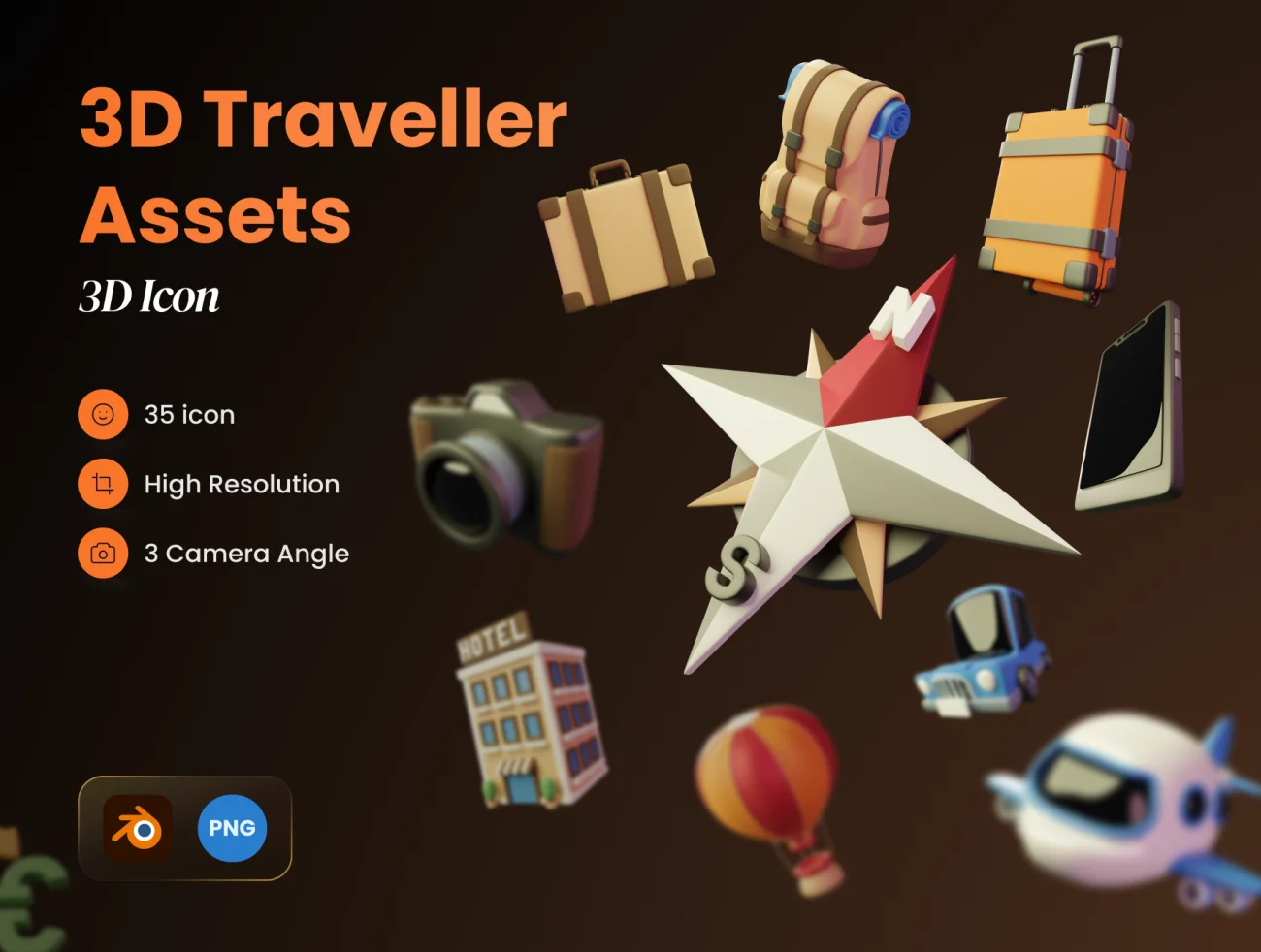 35款旅行3D模型图标素材 3D Traveller Assets .blender .psd .figma插图1