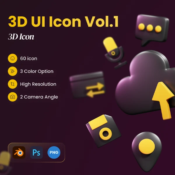 60款黑黄醒目配色3D图标 Bumblebees Ui 3D Icons .blender .psd