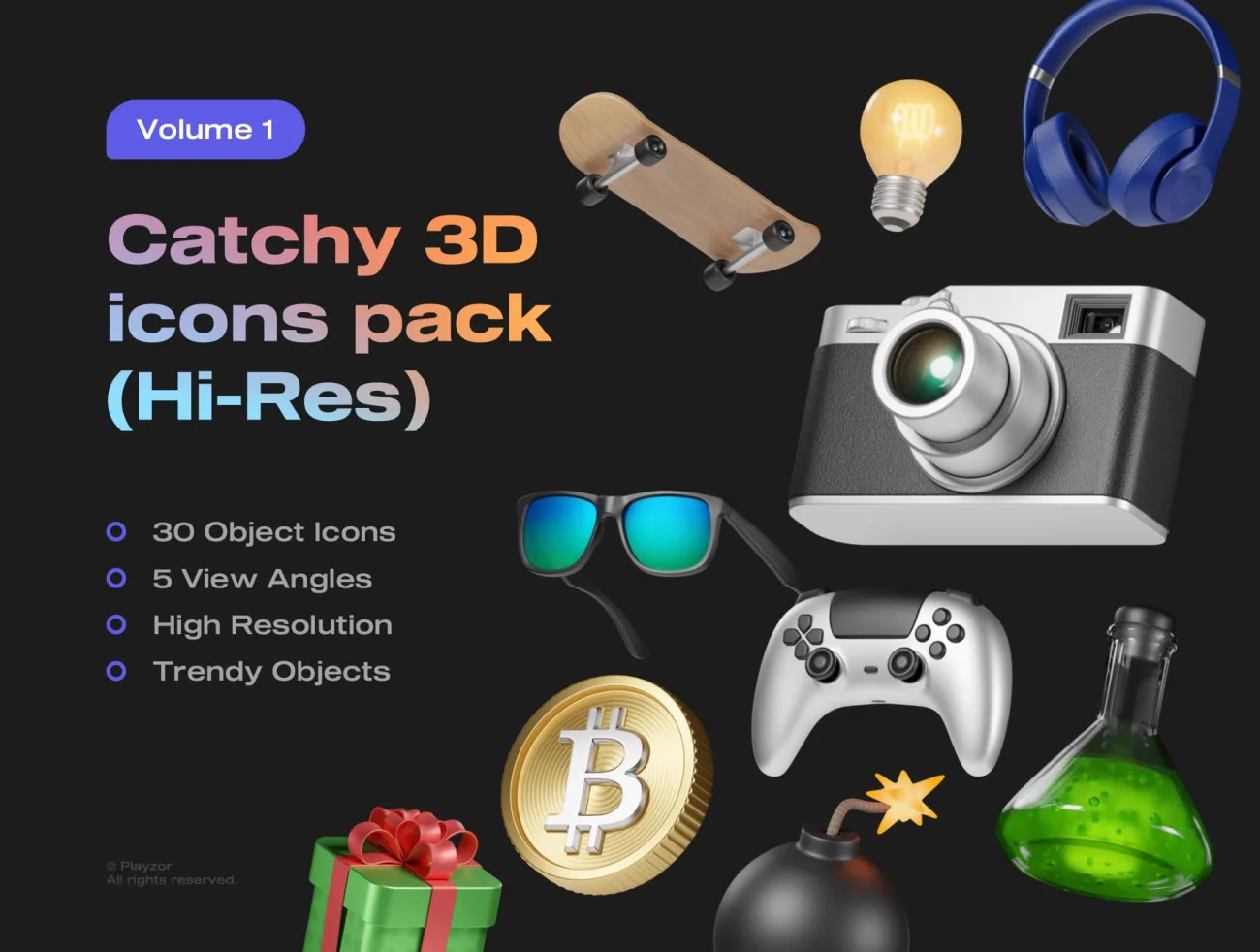 30款3D常用物体表情包模型 Catchy 3D icons pack Volume 1 .psd插图1