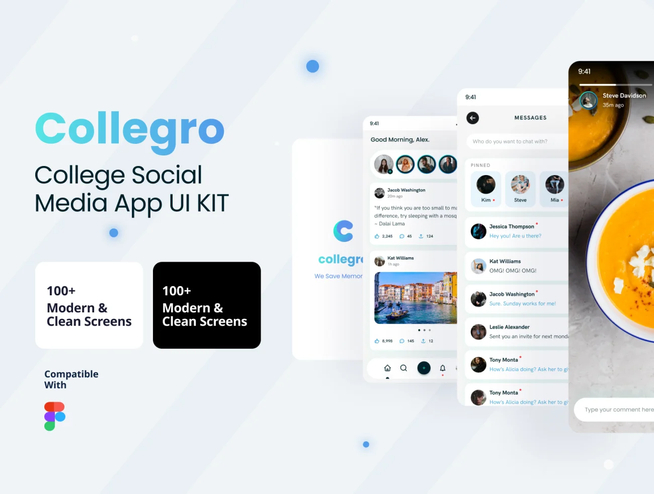100屏高质量校园社交应用UI设计套件 Collegro – A College Social Media App UI Kit .figma插图7