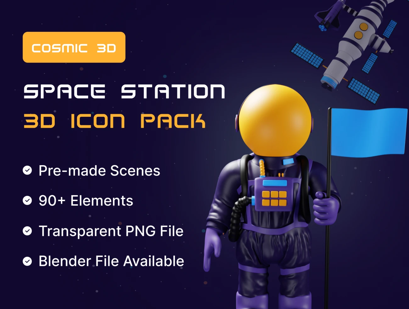 90款3D宇宙空间站3D图标素材下载 Cosmic 3D Space Station 3D Icon Pack .blender .figma插图1