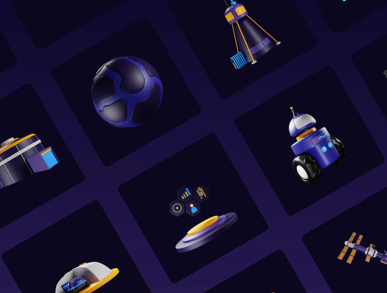 90款3D宇宙空间站3D图标素材下载 Cosmic 3D Space Station 3D Icon Pack .blender .figma插图9