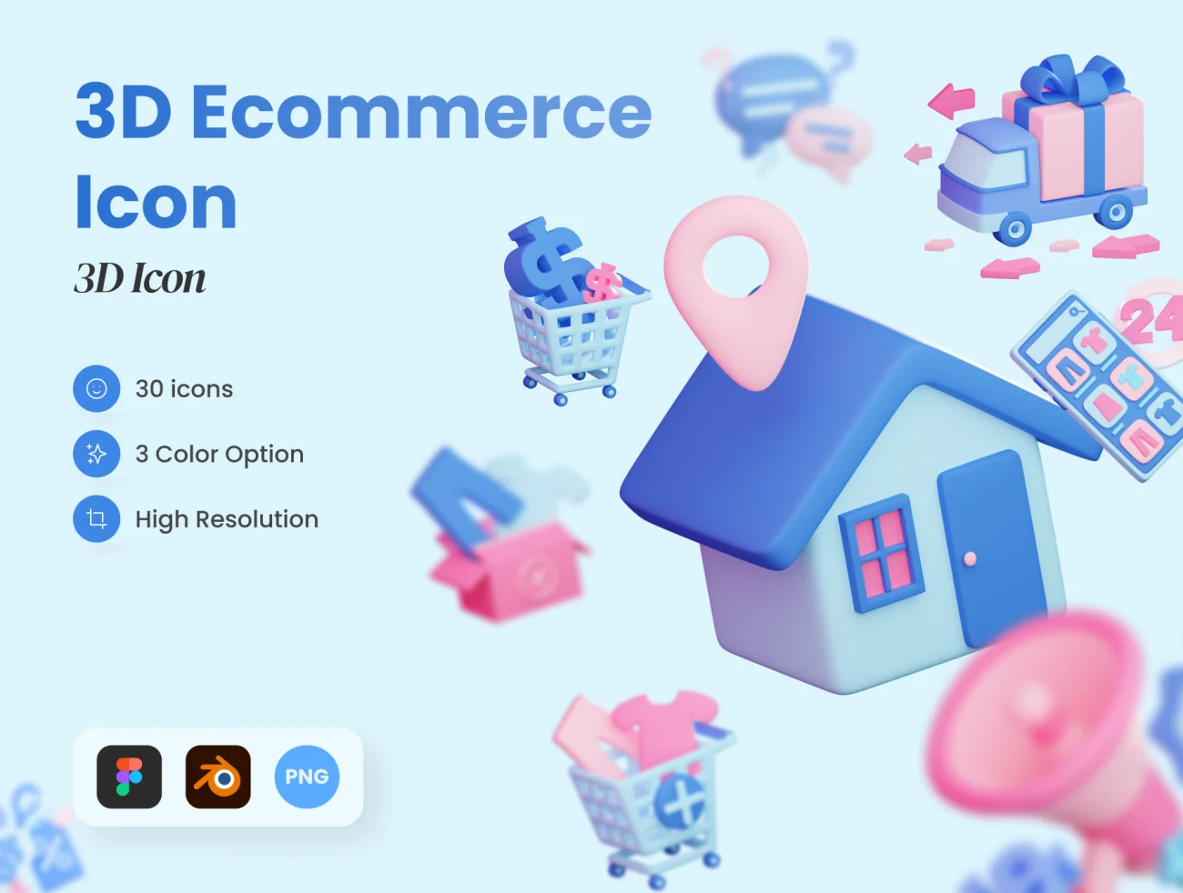 30款电子商务3D图标素材 E-Commerce 3D Icons .blender .psd插图1