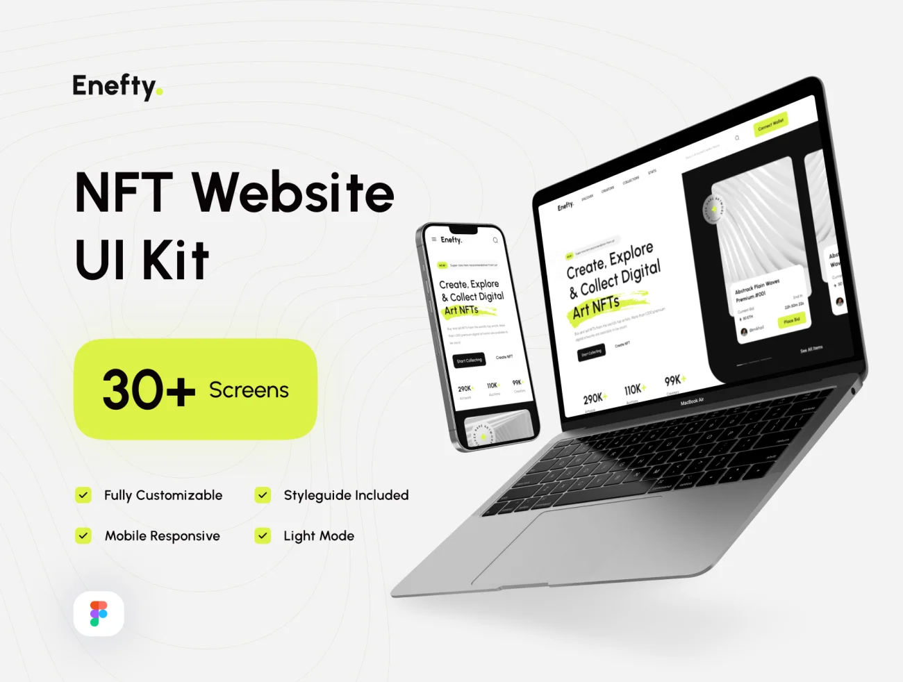 30屏简约NFT网站界面UI工具素材包 Enefty – NFT Website UI Kit .figma插图1