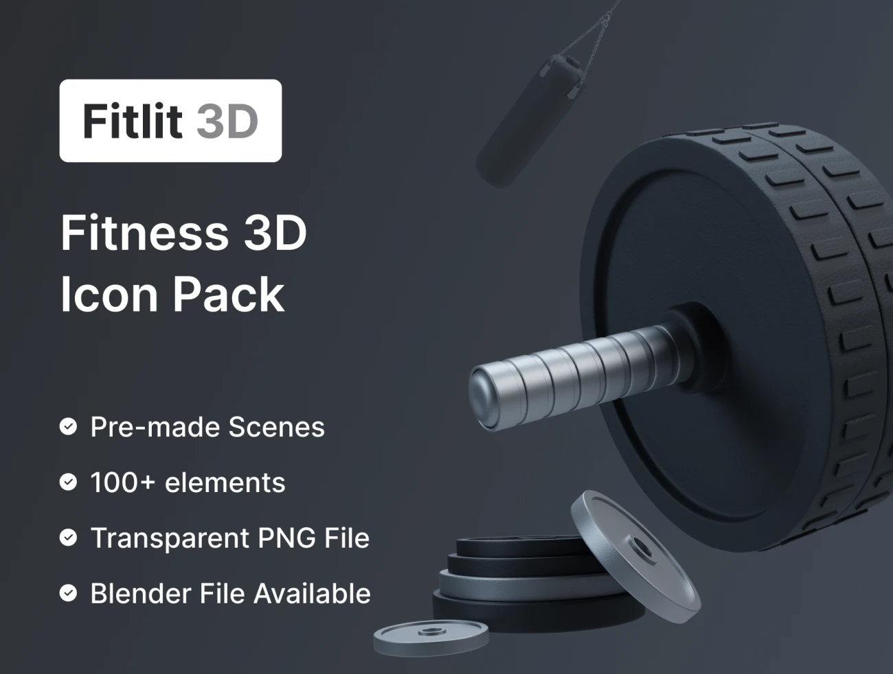 100个深色炫酷健身3D模型素材包 Fitlit 3D Fitness 3D Models .blender .figma插图1