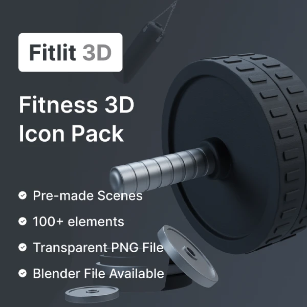 100个深色炫酷健身3D模型素材包 Fitlit 3D Fitness 3D Models .blender .figma