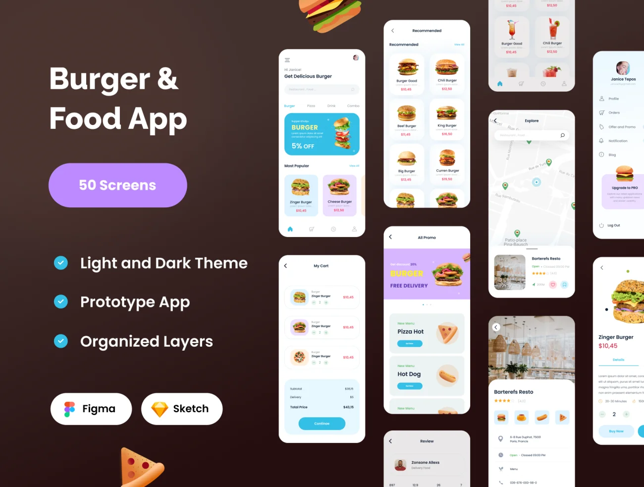 50屏快餐食品应用 Food Burger App .sketch .figma插图1