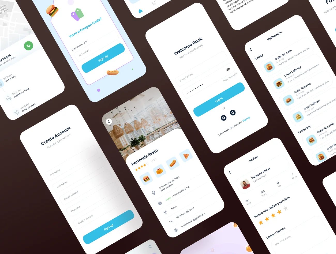 50屏快餐食品应用 Food Burger App .sketch .figma-UI/UX、ui套件、主页、地图、应用、支付、网购、表单、预订-到位啦UI