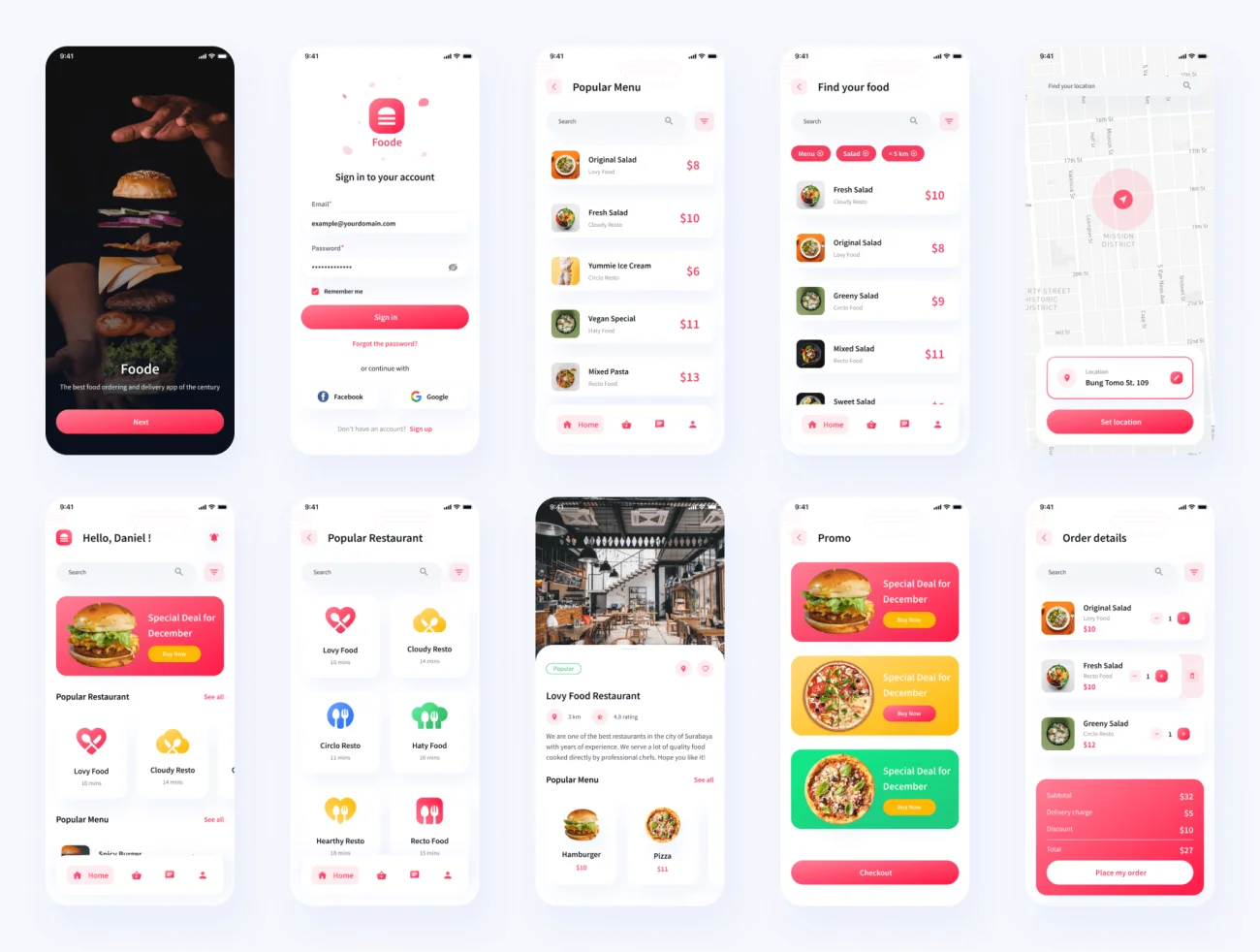 112屏外卖送餐应用UI设计套件素材 Foode – Food Delivery Mobile App UI Kit .sketch .xd .figma插图3