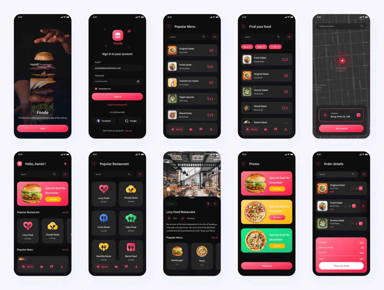 112屏外卖送餐应用UI设计套件素材 Foode – Food Delivery Mobile App UI Kit .sketch .xd .figma插图13