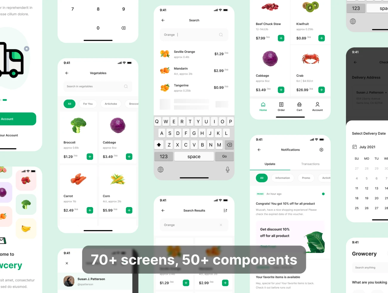 70屏高质量蔬菜水果生鲜日用百货采购应用UI设计套件素材 Growcery – Grocery App UI Kit .figma插图9