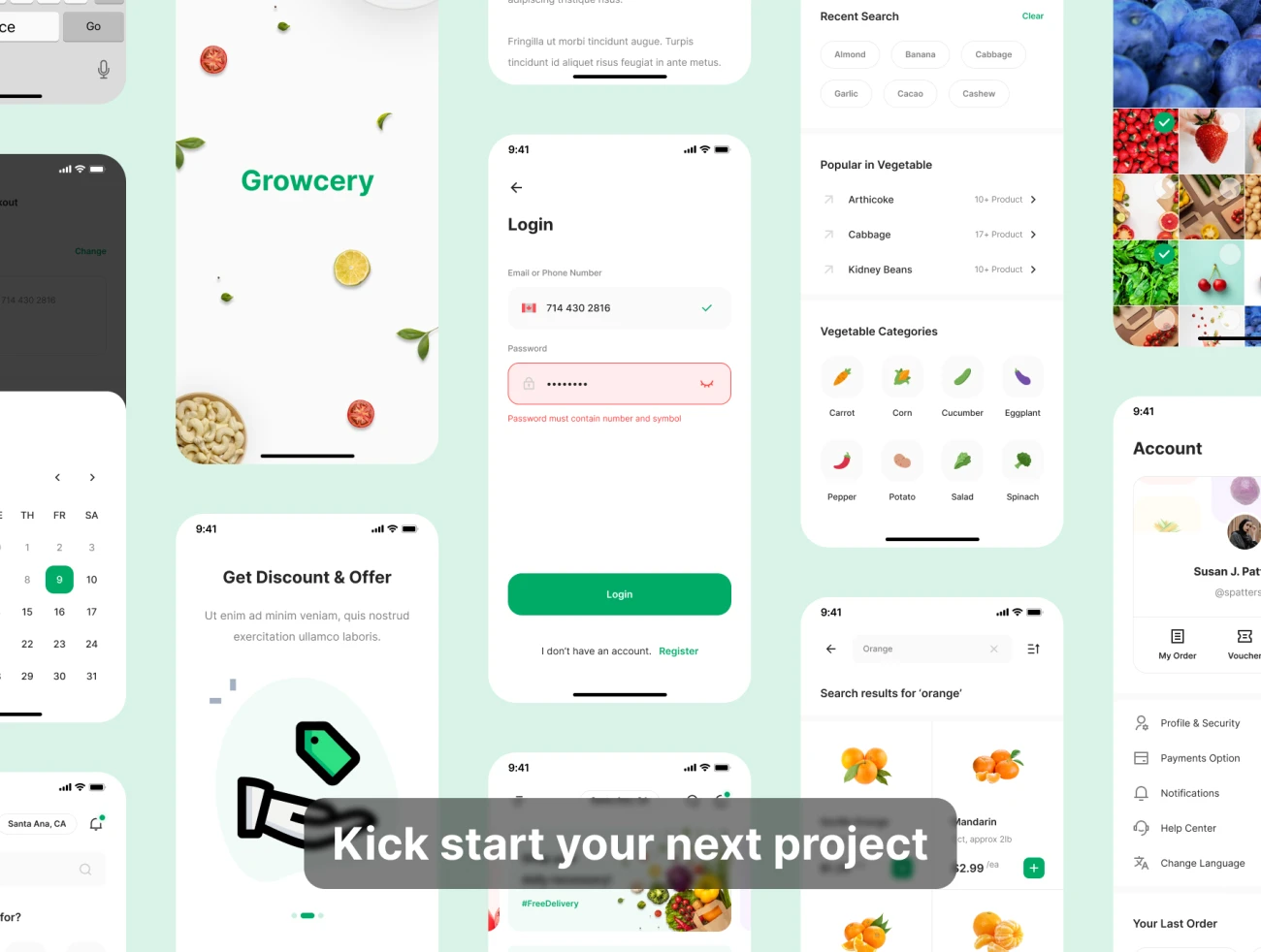 70屏高质量蔬菜水果生鲜日用百货采购应用UI设计套件素材 Growcery – Grocery App UI Kit .figma插图11