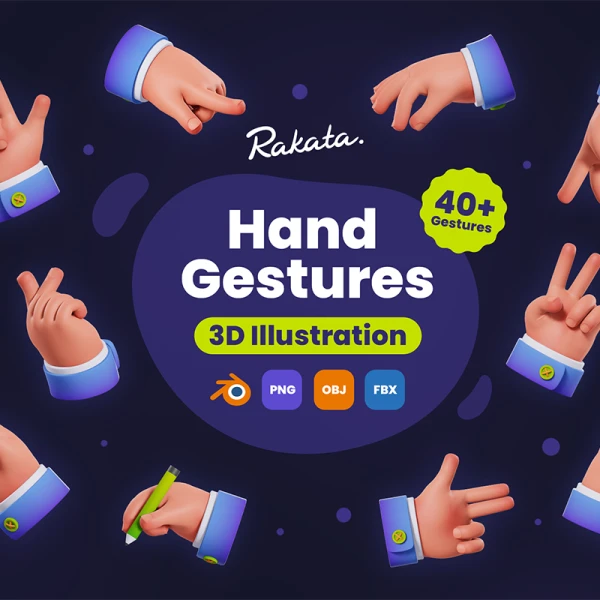 40款不同手势3D模型设计素材 Hand Gestures 3D Illustration .blender .psd .xd .figma