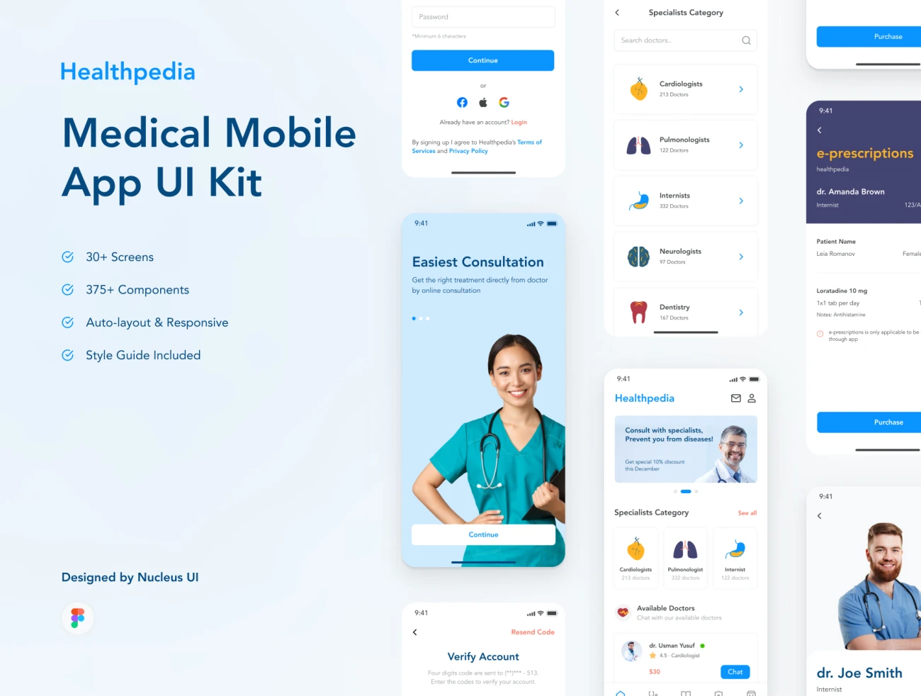 30屏手机医疗应用UI套件素材 Healthpedia – Medical Mobile App UI Kit .figma插图1