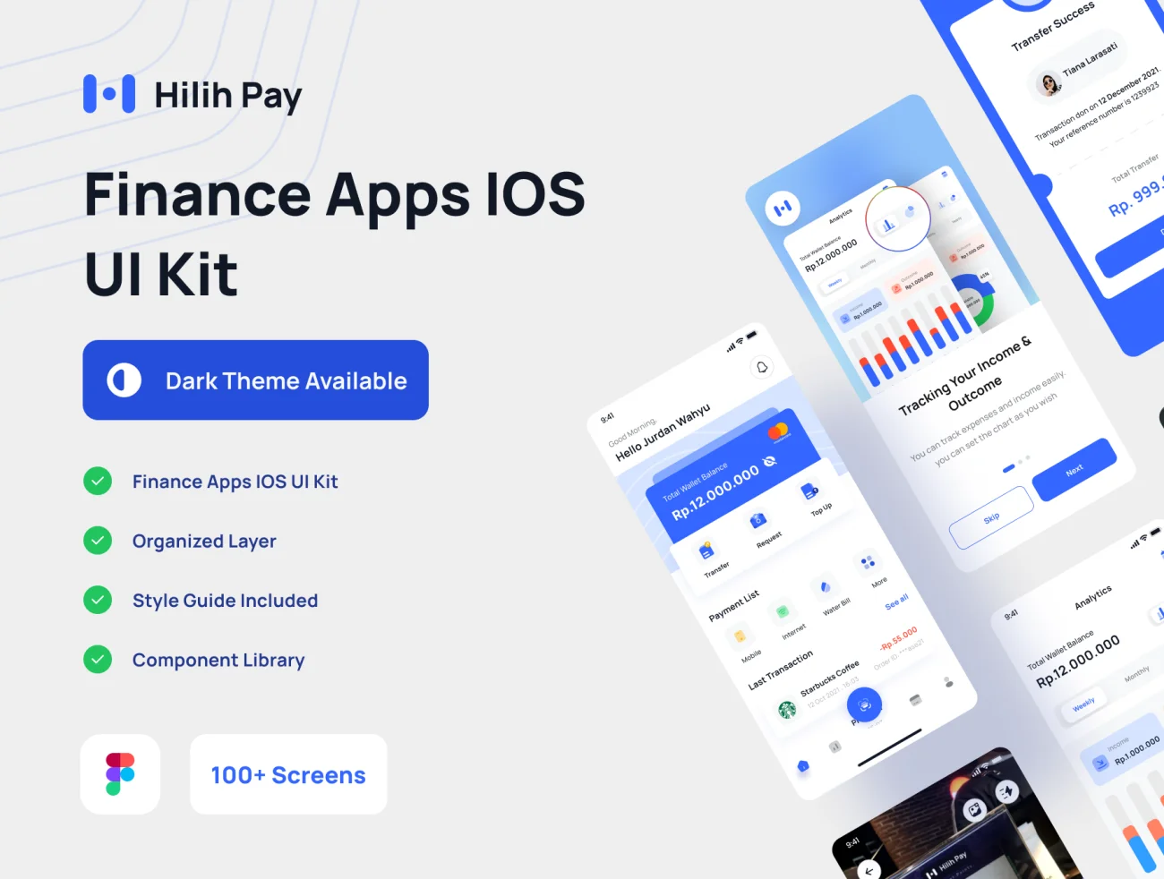 50屏金融理财应用设计套件UI工具包 Hilih Pay Mobile UI Kit .figma-UI/UX、ui套件、主页、付款、图表、应用、支付、数据可视化-仪表板、表单-到位啦UI