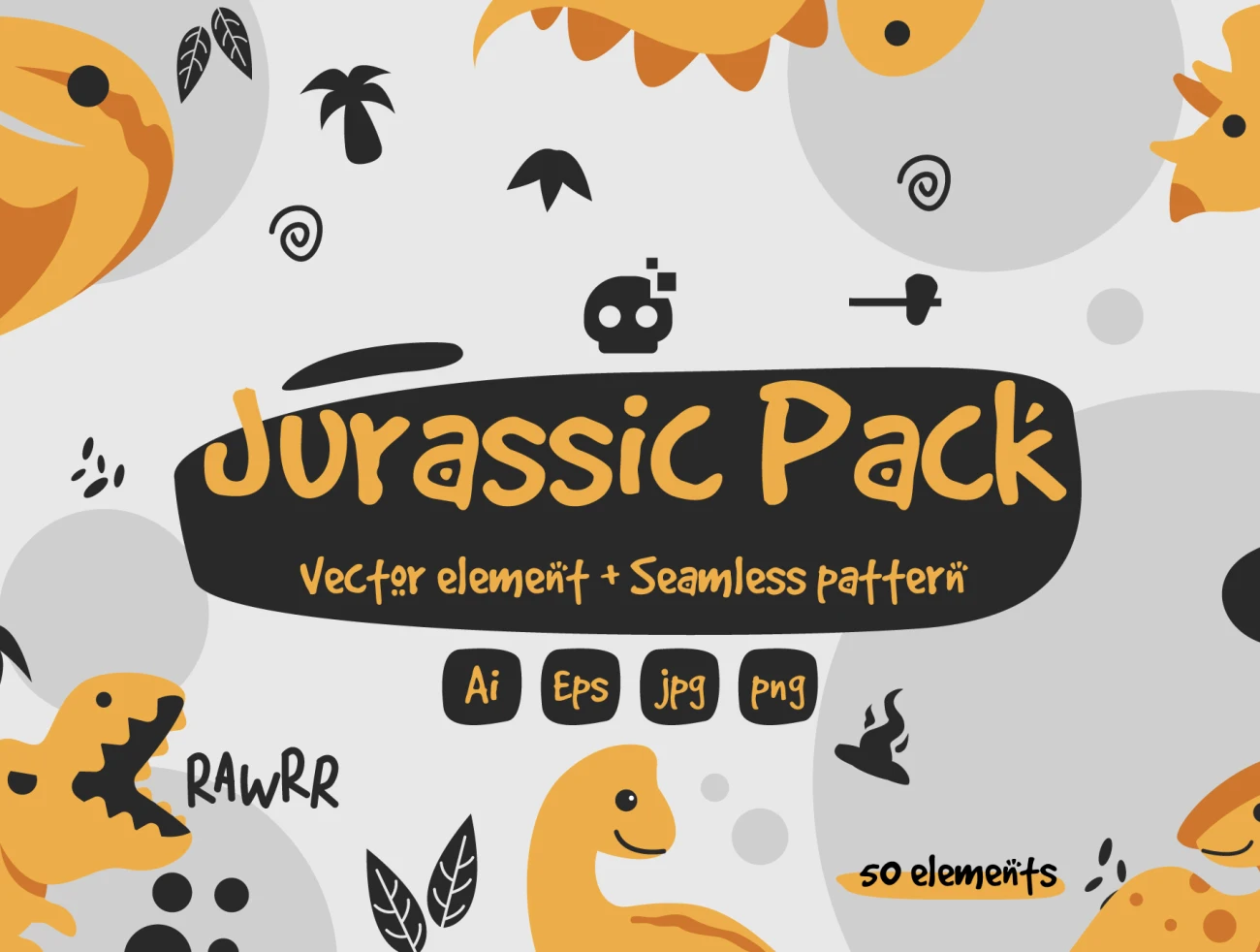14款侏罗纪公园恐龙插画矢量图案素材 Jurassic Pack Graphic & Pattern Element .ai插图1