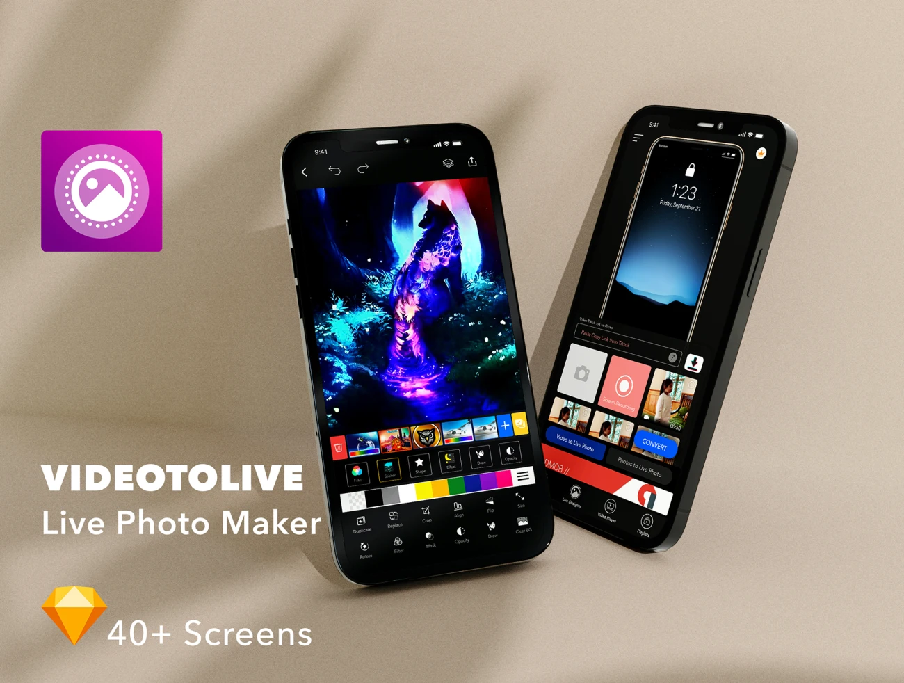 40屏实时照片特效编辑器应用设计套件 Live Photo Maker Mobile App UI Kit .sketch插图3