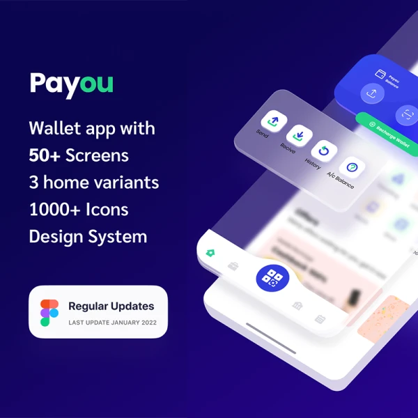 50屏数字钱包应用套件素材 Payou digital wallet app UI kit .figma .sketch .invision .xd