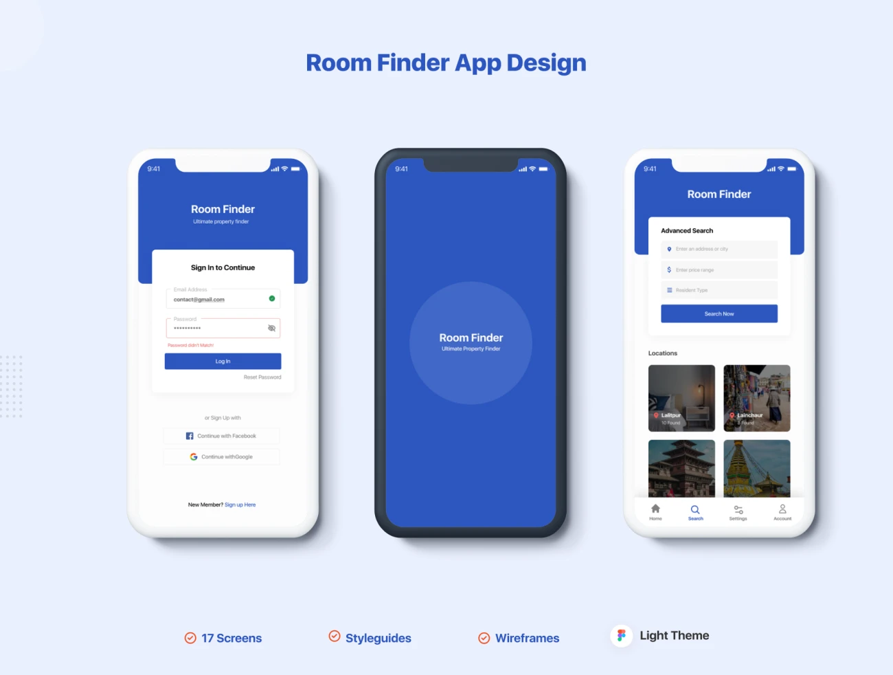 17屏找房租房手机应用UI套件设计素材 Room Finder App Design .figma插图1