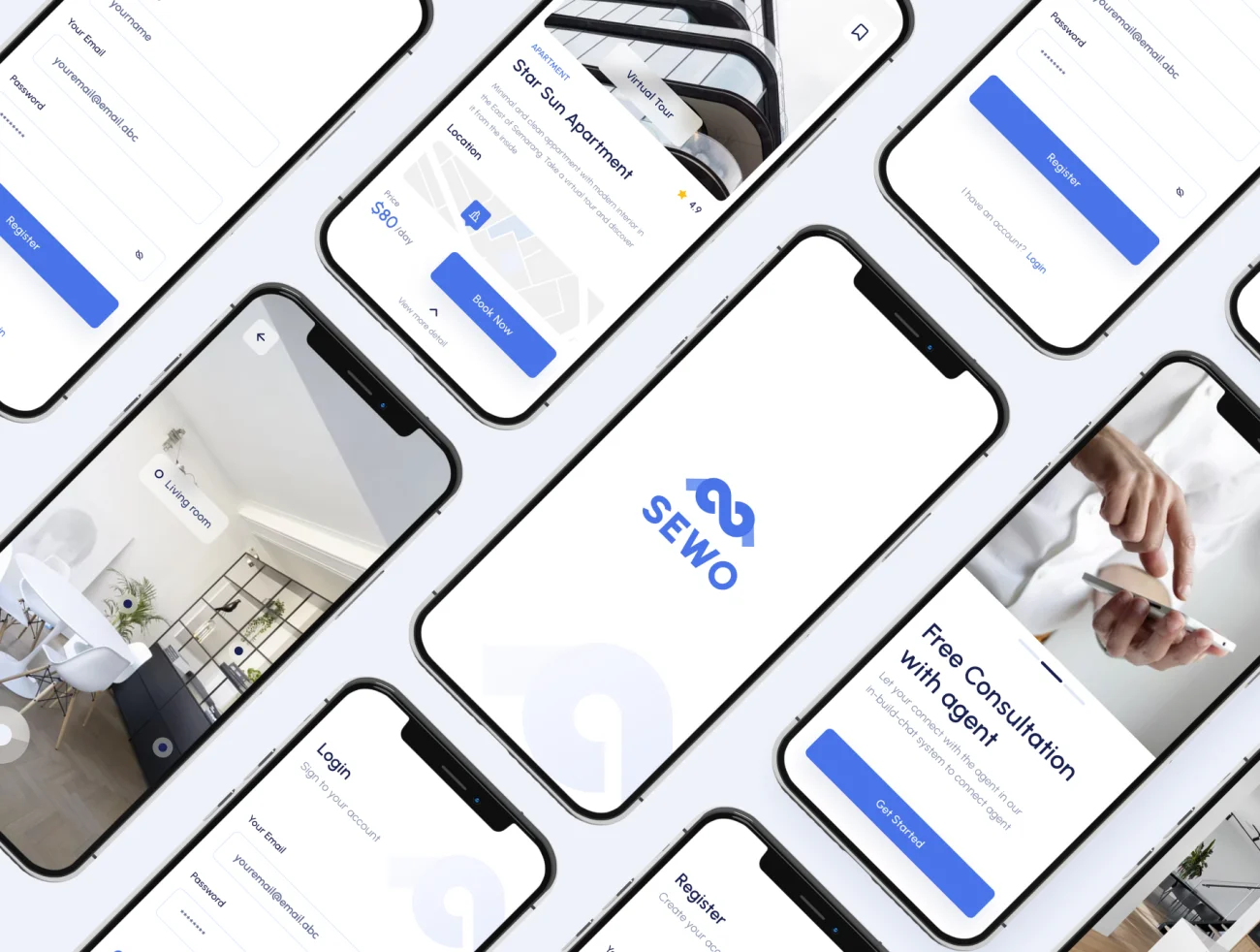 30屏蓝色现代简约地产租房售房手机应用UI设计素材 Sewo – Real Estate Mobile App UI Kit .figma插图9