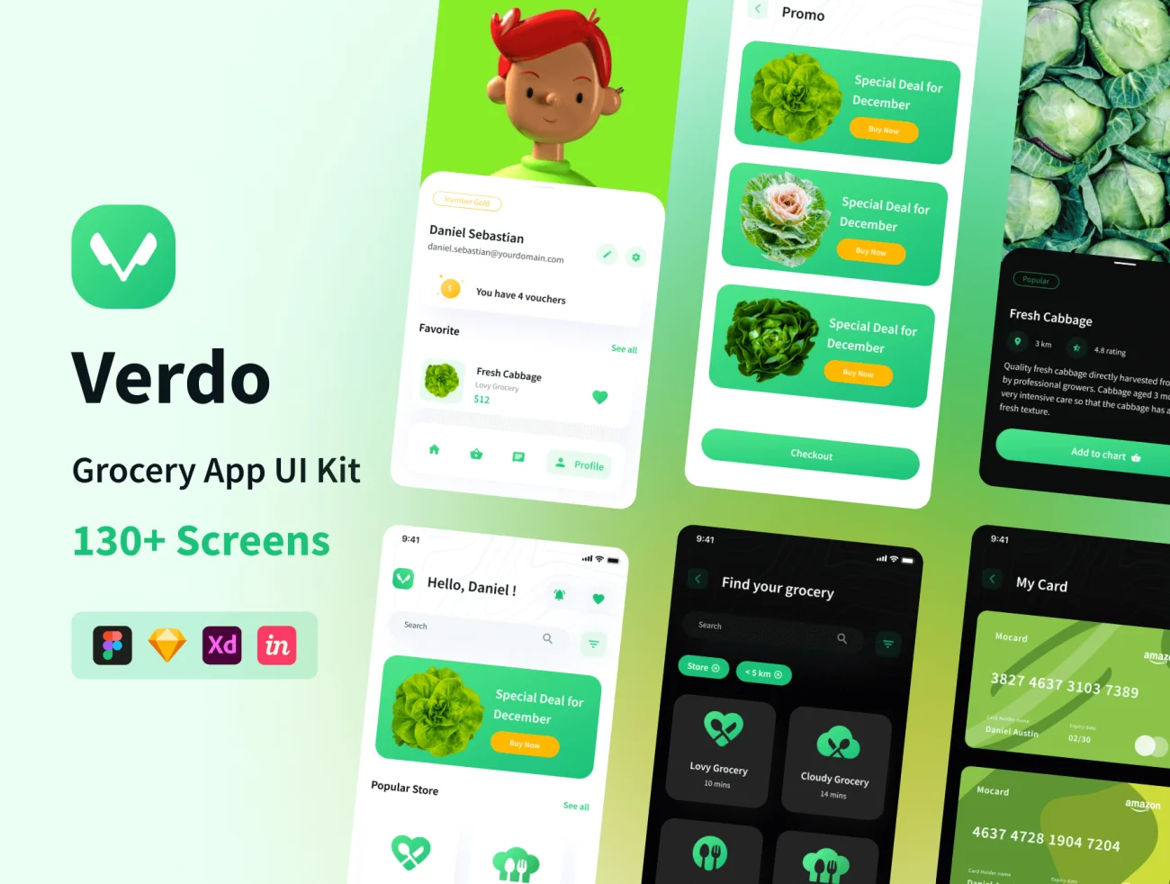 130屏生鲜日用百货网购应用UI设计套件素材 Verdo – Grocery App UI Kit .sketch .xd .figma插图1