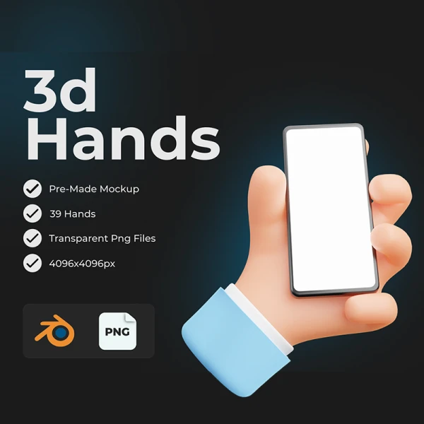 39款3D手势Blender模型素材 Cartoon Hands - 3D Hands  .blender .psd .ai