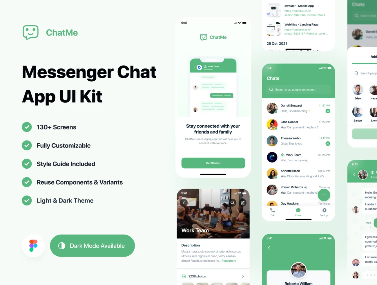 130屏社交聊天手机应用程序UI设计套件素材 Chatme – Messenger Chat App UI Kit  .figma插图1