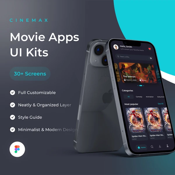 30屏电影视频播放手机应用UI 套件素材 Cinemax - Movie Apps UI Kits  .figma