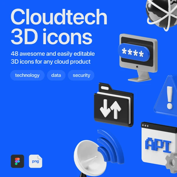48款数据云服务科技产品3D图标模型素材 Cloudtech 3D icons .figma