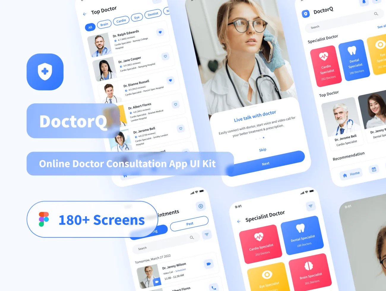 180屏在线医生医疗咨询应用UI套件模板 DoctorQ – Online Doctor Consultation App UI Kit  .figma插图1