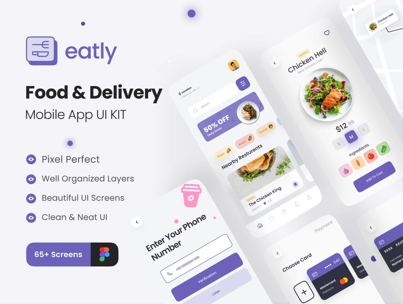 65屏食品外卖配送应用 UI 套件 Eatly – Food Delivery App UI Kit  .figma插图1