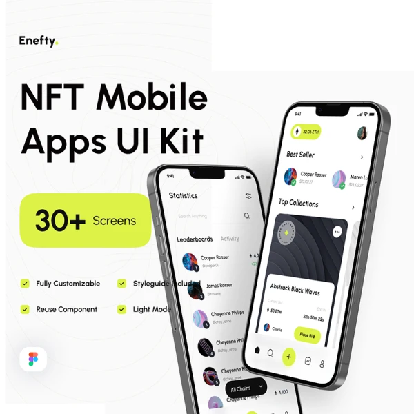 30屏高质量NFT交易平台应用UI设计套件 Enefty - NFT Mobile Apps UI Kit  .figma