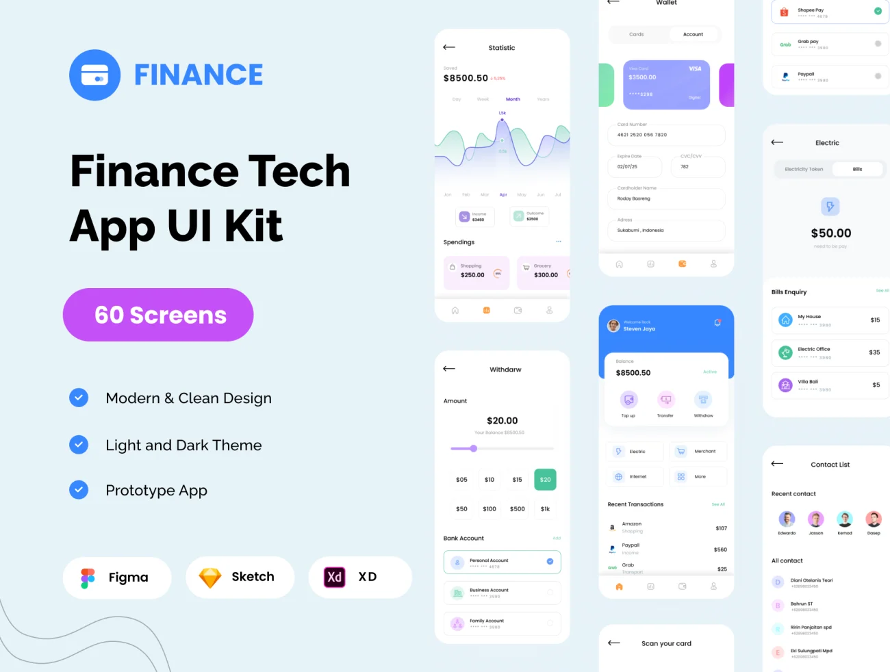 60屏金融科技应用Figma、Sketch 和 XD IOS UI 套件套件 Fintech App Ui Kit  .sketch .xd .figma插图1