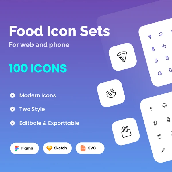 100款食物图标合集 Food Icon Set  .sketch .figma