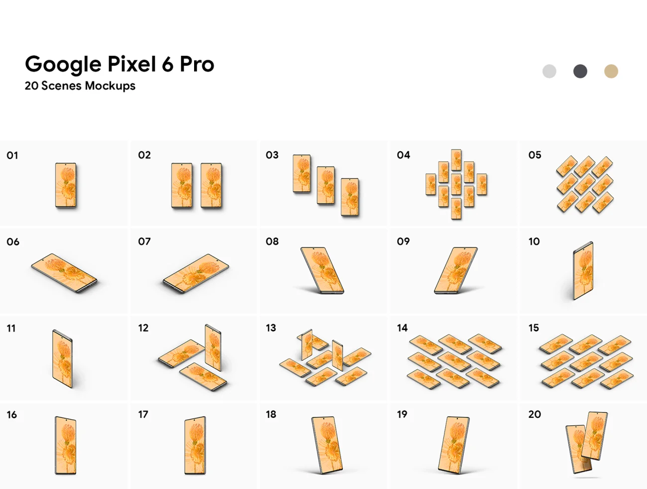 40款谷歌6Pro手机样机分层素材 Google Pixel 6 Pro - 40 Mockups  .psd-产品展示、手机模型、样机-到位啦UI