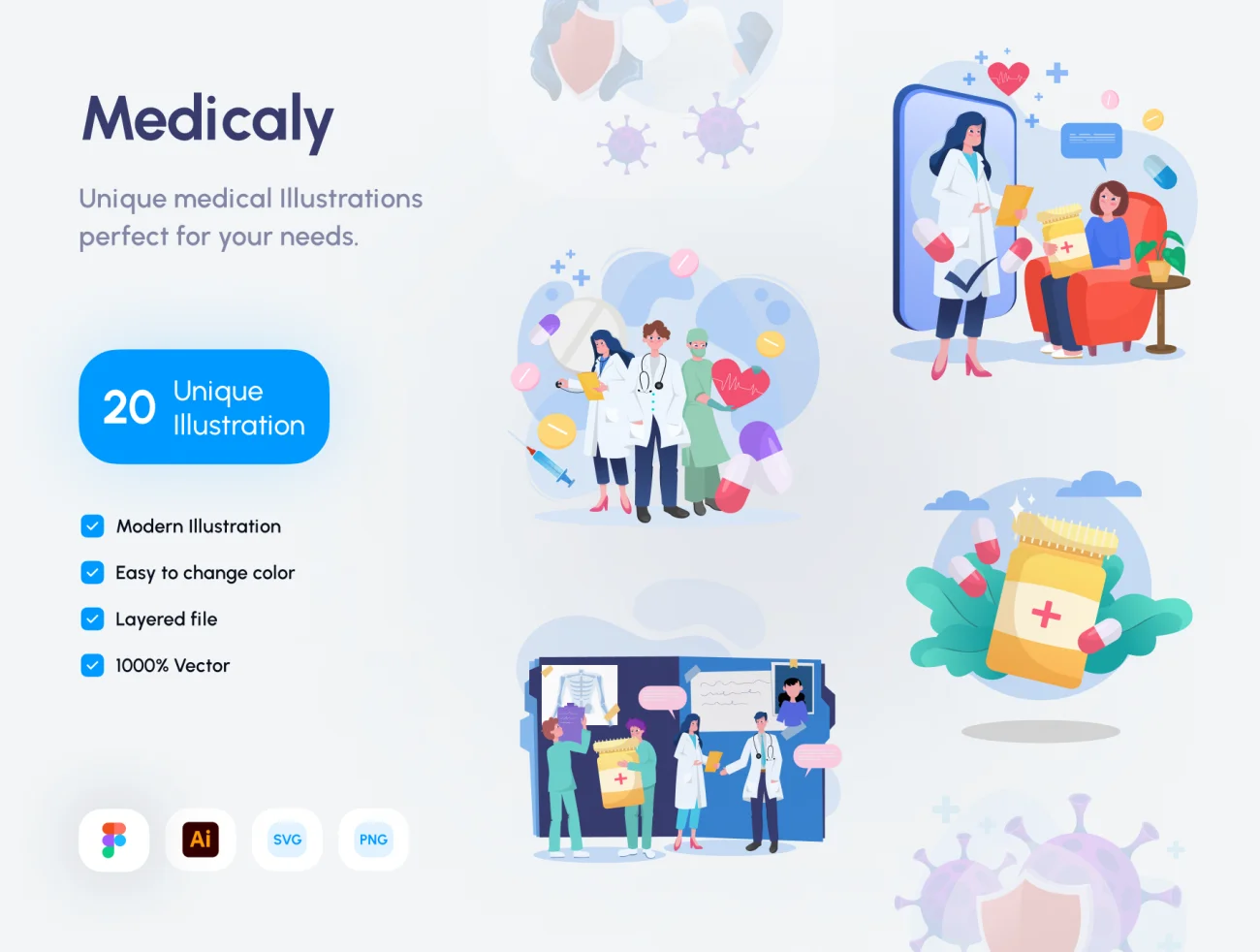 20款医疗医学矢量插图素材 Medicaly – Medical Illustration Kit  .ai .figma插图1