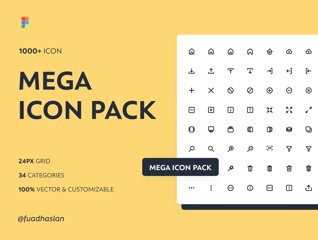 1000款34大类通用图标合集素材下载 Mega Icon Pack  .figma-3D/图标-到位啦UI