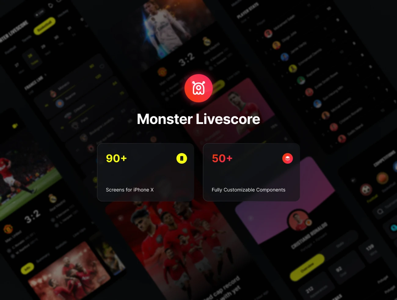 90屏体育赛事安排实时成绩比分应用UI设计套件模板 Monster – Livescore Sport app ui kit  .figma插图7