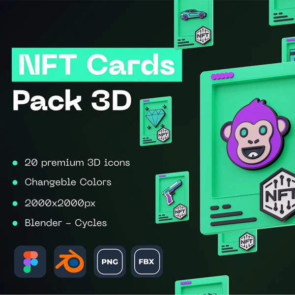 20个NFT作品展示球星卡3D模型模板素材 NFT Cards Pack 3D  .blender .figma