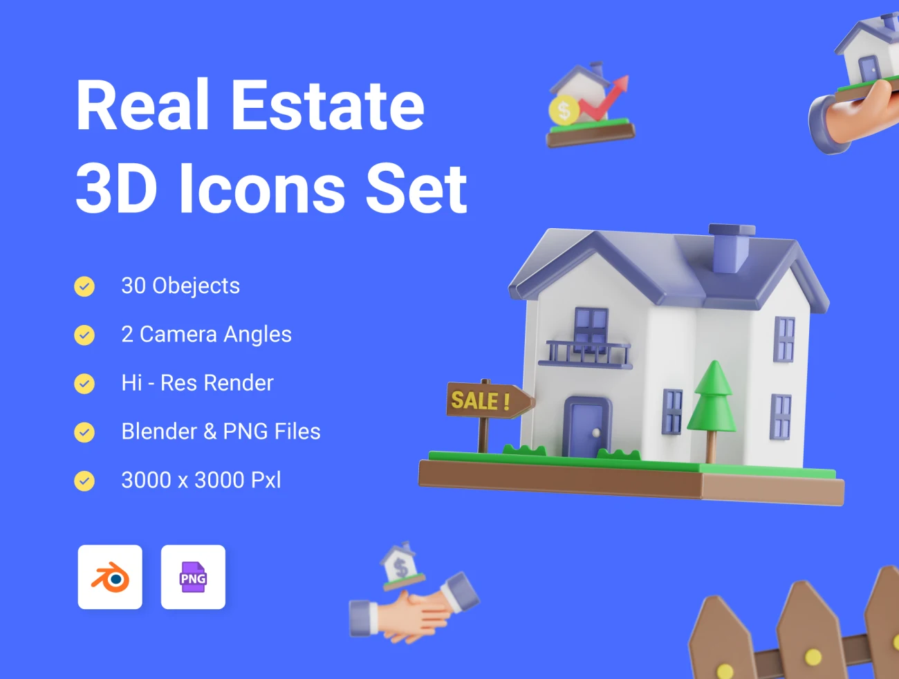 30款地产物业租房售房3D图标模型素材包 Real Estate 3D Icons Set  .blender .ai .figma插图1