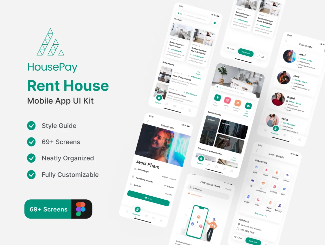 60屏房屋出租出售应用UI设计套件素材 Rent House App UI Kit  .figma插图1
