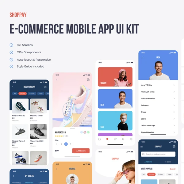 35屏电商在线商店应用UI套件 SHOPPAY – Ecommerce and Online Store Mobile App UI Kit  .figma