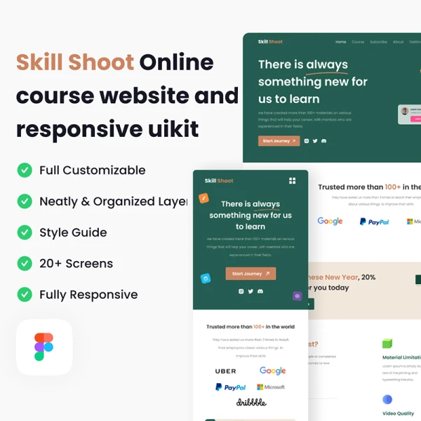 20屏响应式在线课程网络学习网站UI套件 Skill Shoot - Online course website and responsive uikit  .figma