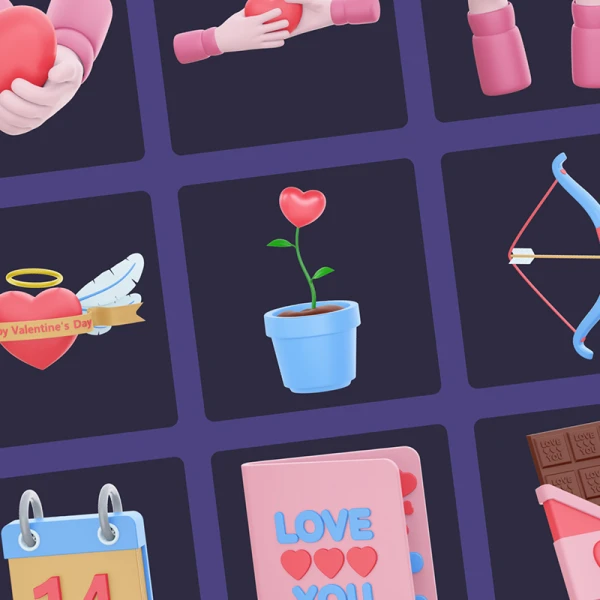 22款情人节3D图标原型素材下载 Valentine's Day 3D Icon Pack  .blender