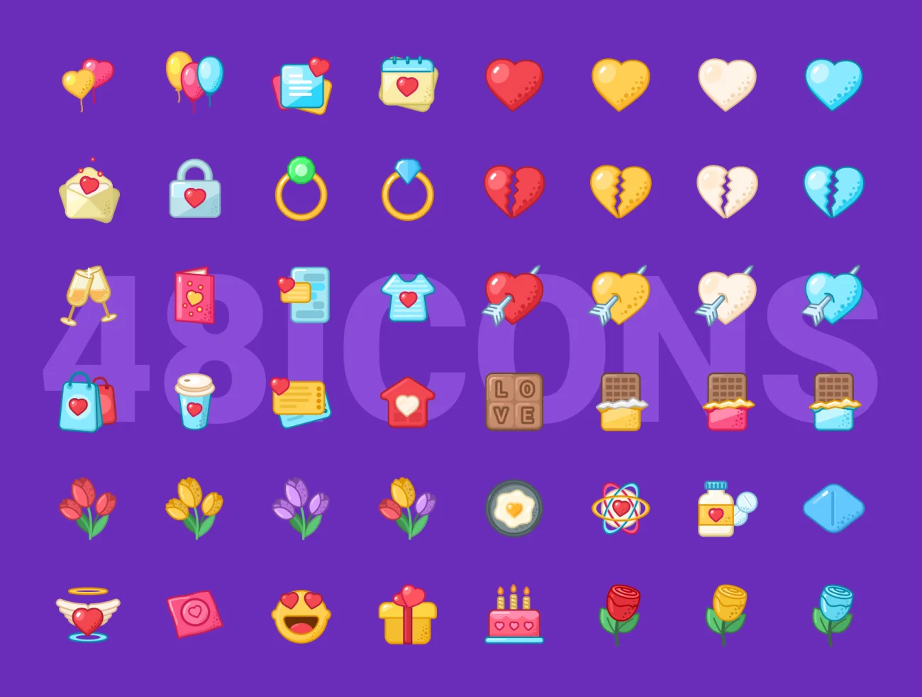 48款情人节多彩矢量图标素材 Valentines Day Icons Set  .figma .iconjar .svg .png插图3
